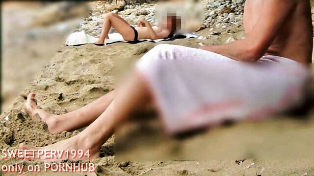 amateur, big tits, big cock - beachball blowjob tuggyjob
