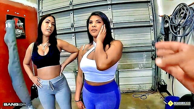 threesome, big ass, striptease - outdoor threesome with latina beauties