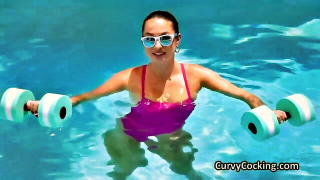 workout, hardcore, purple swimsuit - little violet pool workout