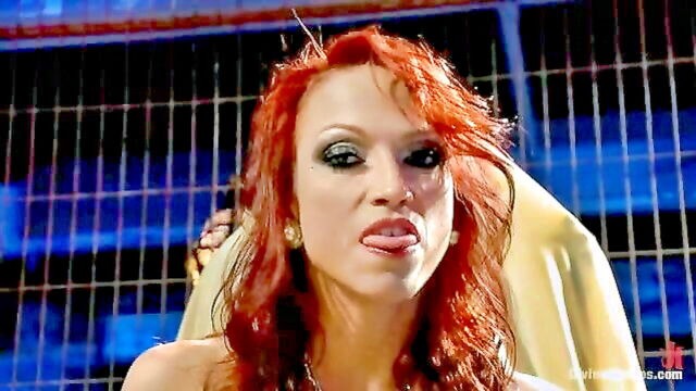 dominatrix, redhead, mistress - nicki hunter locks up tiny cock