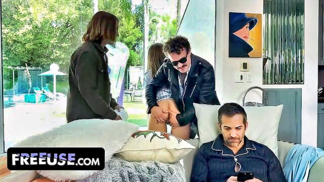 trey haze, donnie rock, aderes quin, robby echo - stepmom foursome with inked trio