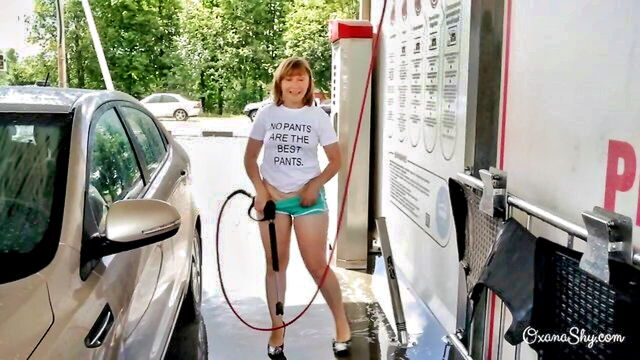 bbw, blonde, amateur - public carwash blowjob teaser