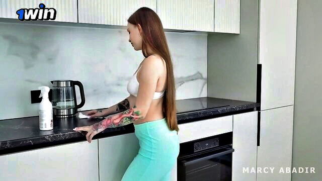 marcy abadir - cumshot on face while cleaning