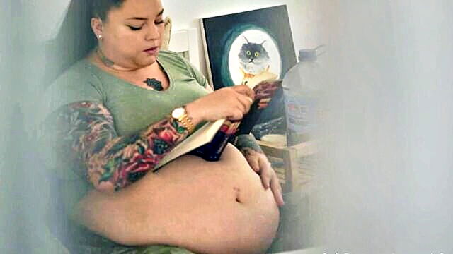bbw, solo, latina - peeping tom spots a large stomach while spying on clf cleaning the house gradually disrobing