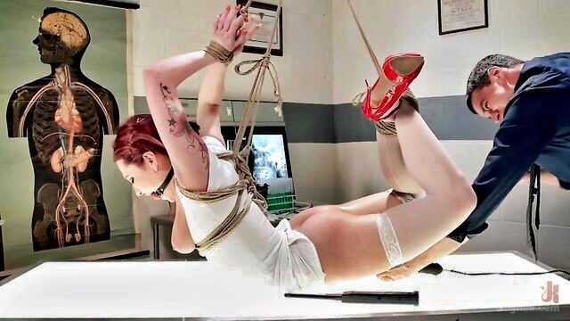 clothespins, bondage, dildo fucking - redhead nurse delight