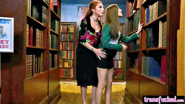 big cock, ariel demure, maya woulfe - tranny handjob in public library
