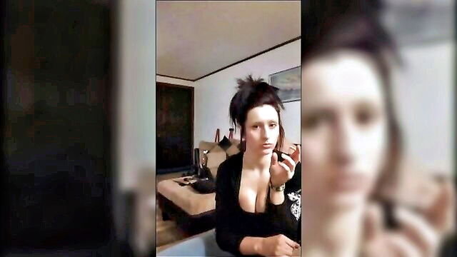 smoking jewels - smoking fetish topless brunette