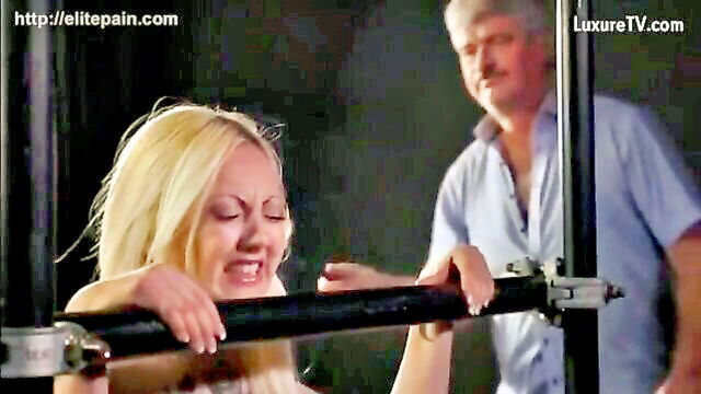 elite pain, slave, bondage - blonde caning elite pain