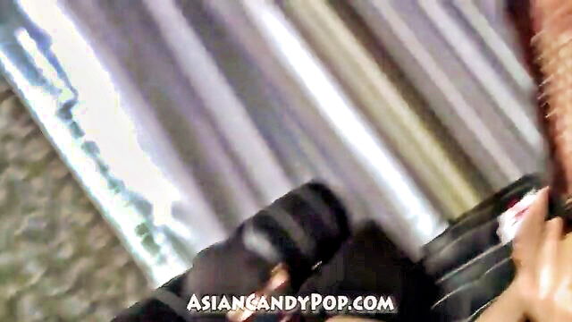 young fucked, whore, young small tits - tanned asian girl double penetration