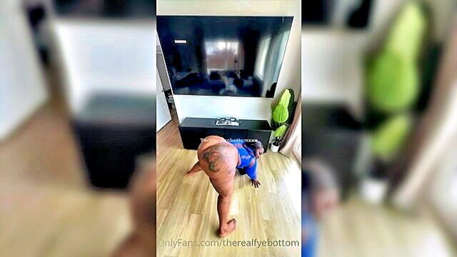bbw, ebony, big ass - oiled curvy ebony woman shows off her big ass without a butt bikini