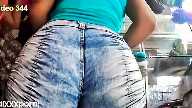 big booty, jeans, big boo - big booty jean shorts tease