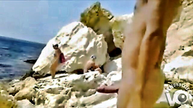 cock, bikini, girls - beach exposure with hard cock