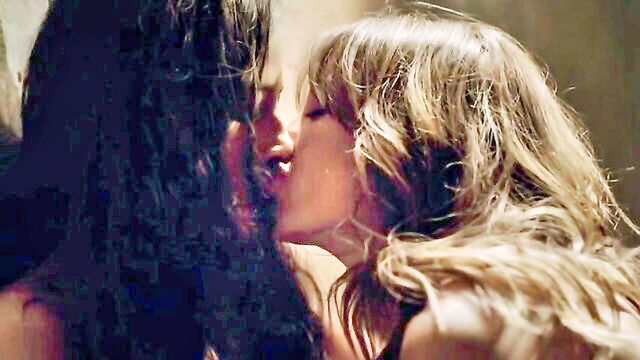 striptease, shower nude, topless scene - hot lesbian kiss scene