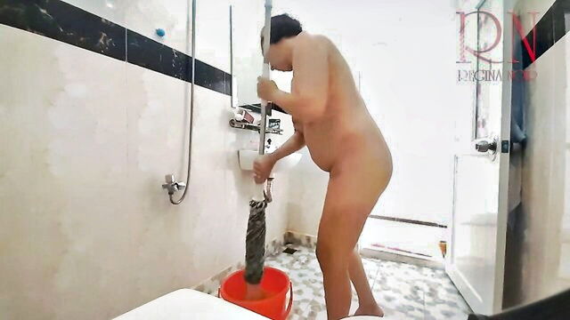 maid without panties cleaning office