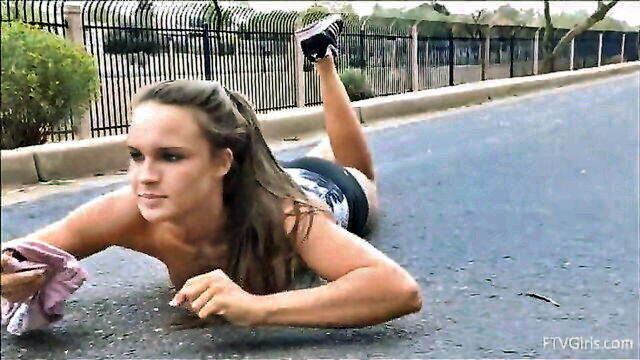 sporty girl stripping workout