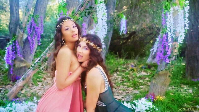threesome, outdoor, ffm - threesome garden sex moaning