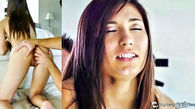 big cock, anal, brunette - nerd gets first anal