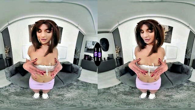 virtual reality, solo girl, teen - skinny lola danger vr sofa masturbation