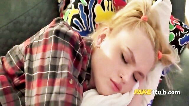 threesome, young, blowjob - dick in the blanket surprise