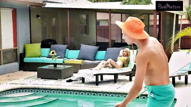 blonde milf, big boobs, latina blonde - mayara lopez seduces pool boy