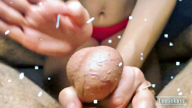amateur, big cock, foot fetish - foot job from stepsister