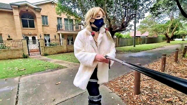 public, flashing, exhibitionist - fur coat flashing