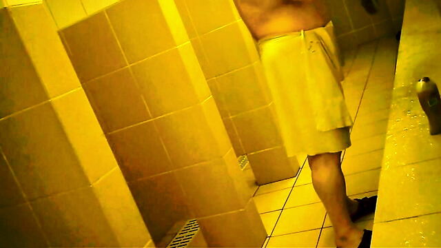 bear, amateur, locker room - public pool shower handjob