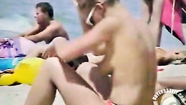 topless, beach, crowded - topless beach with many tits to watch
