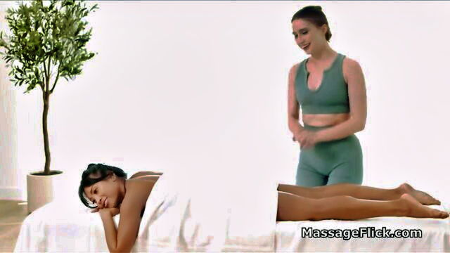 big tits, lesbian, massage - asian tits massage video