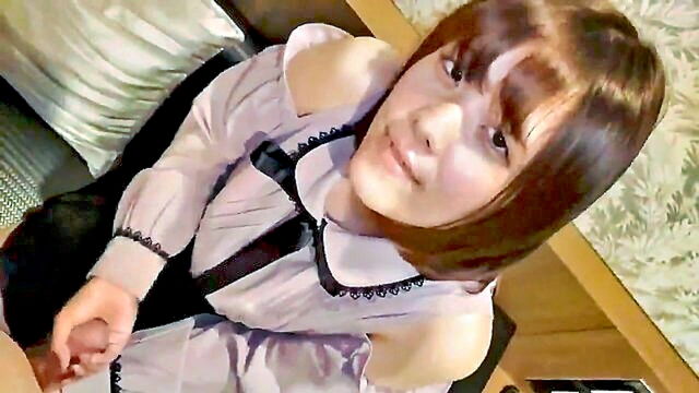 creampie, japanese, big tits - amateur japanese pornstar with big tits gets a sloppy blowjob and a creampie
