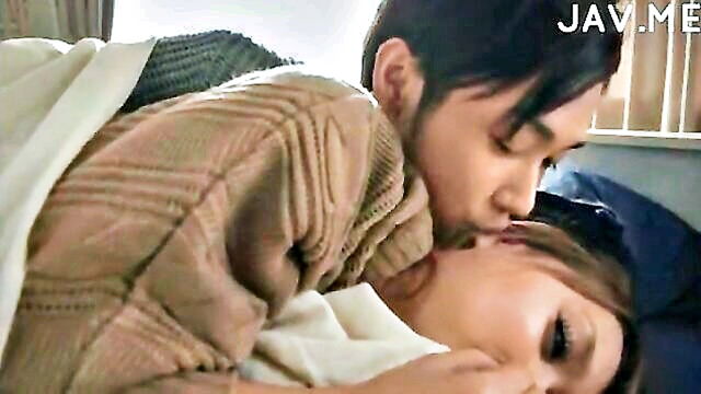 asian, japanese, boobs - sensual japanses babe kisses and fondles before sleep