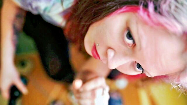 foot fetish, cumshot, blowjob - pinkhair angel footjob