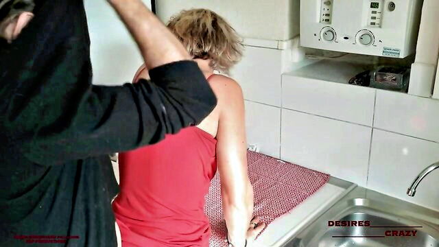 big tits, blonde, fetish - hot step mom kitchen sex