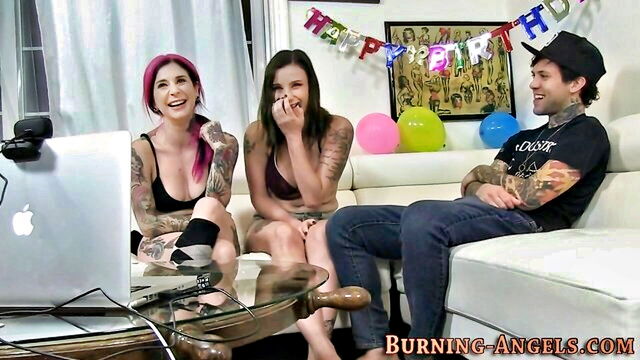 babes, threesome, tattoos - punk slut facial cumshot