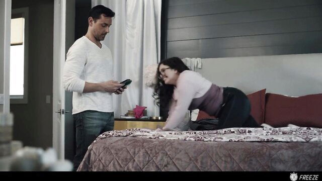 cumshot, fetish, hardcore - stepdad freezes stepdaughter for sex