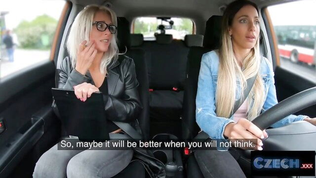 Kathy Anderson, Emily Bright - lesbian driving lesson pass