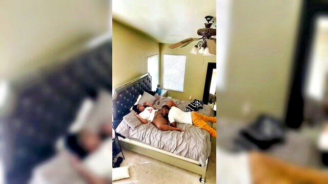 ebony, big tits, cumshot - bedroom camera catch