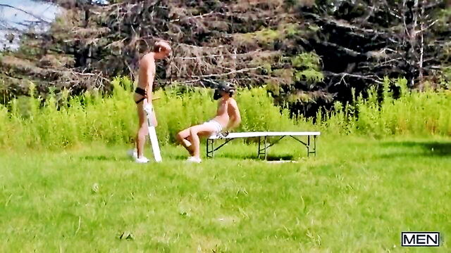 bareback, cum shots, action - outdoor public sex