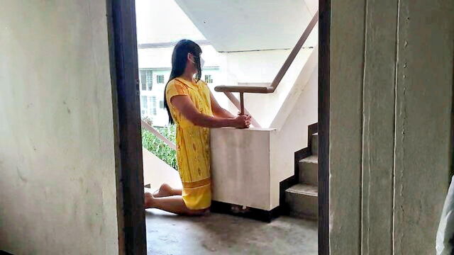 anal, amateur, ladyboy - solo yellow suit masturbation