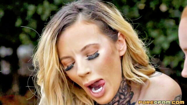 inked barbie, amber green - inked threesome outdoor action