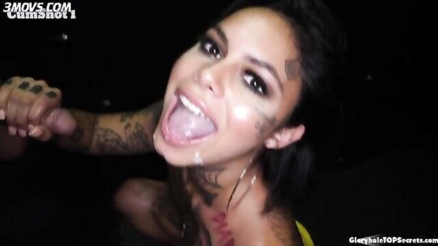 oral, brunette, glory hole - genevive cock sucking glory hole