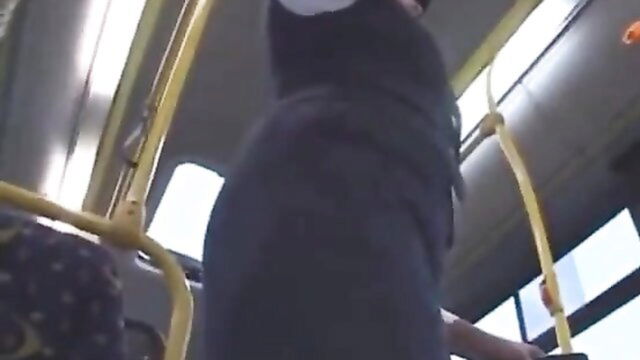 public, blonde, handjob - stewardess big tits handjob in the bus