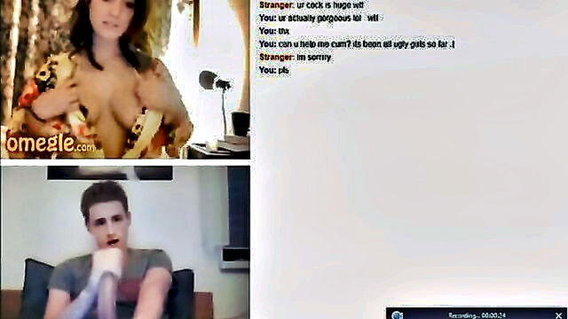 big cock, big boobs, masturbate - astonished girl reveals her large breasts on omegle
