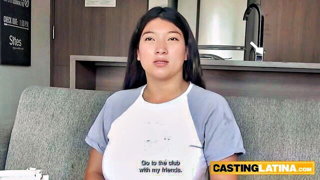 latina casting chubby Bebe wipes out the cum