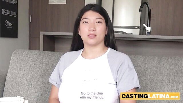 Sloppy - latina casting chubby Bebe wipes out the cum