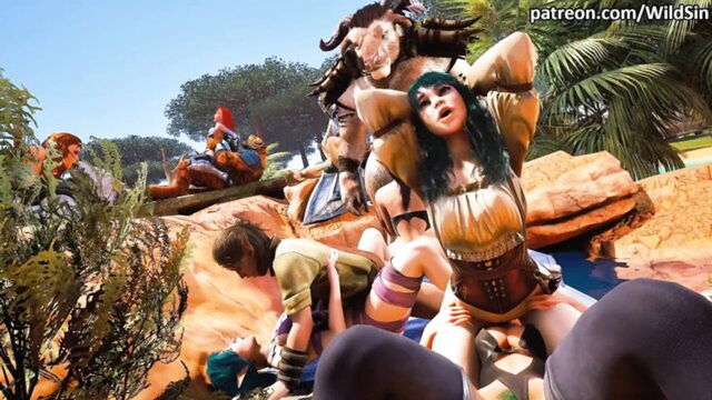 toungue out, instant loss, older female - furry minotaur orgy