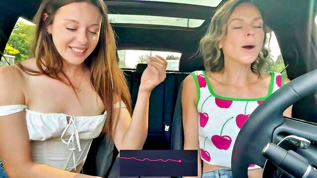 Nadia Foxx, Serenity Cox - remote vibrator drive thru moan