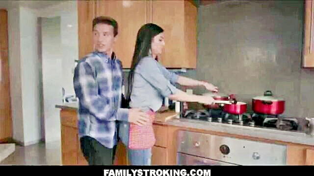 Melissa Lynn - stepmom seduces stepson with big breasts in family kitchen