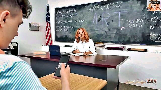 Andi James - old school teacher andi james gives a deepthroat blowjob