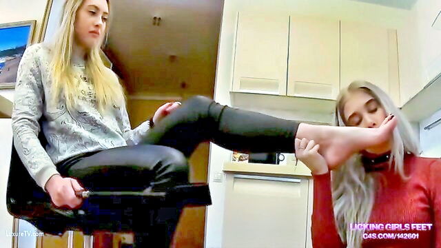 femdom, feet, licking girls feet - kristine hayworth foot cleaning lesbo